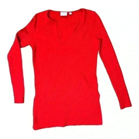 Anthropologie ett:twa Sweater Ribbed Red Merino Wool V-Neck XS - Picture 2 of 7